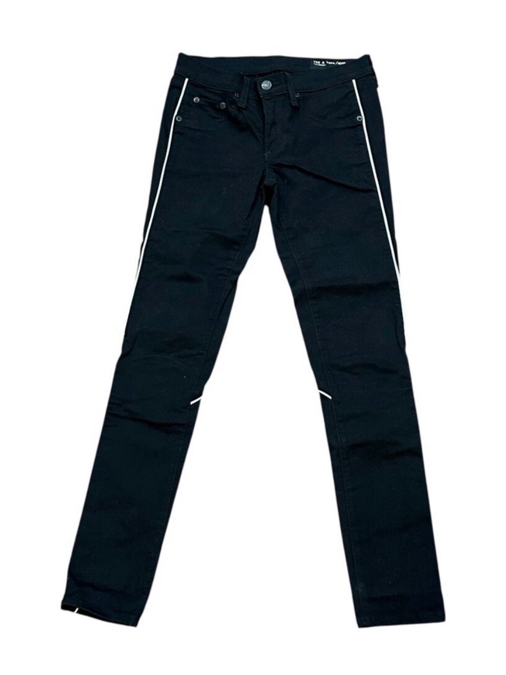 rag & bone Black Skinny Jeans with White Side Piping